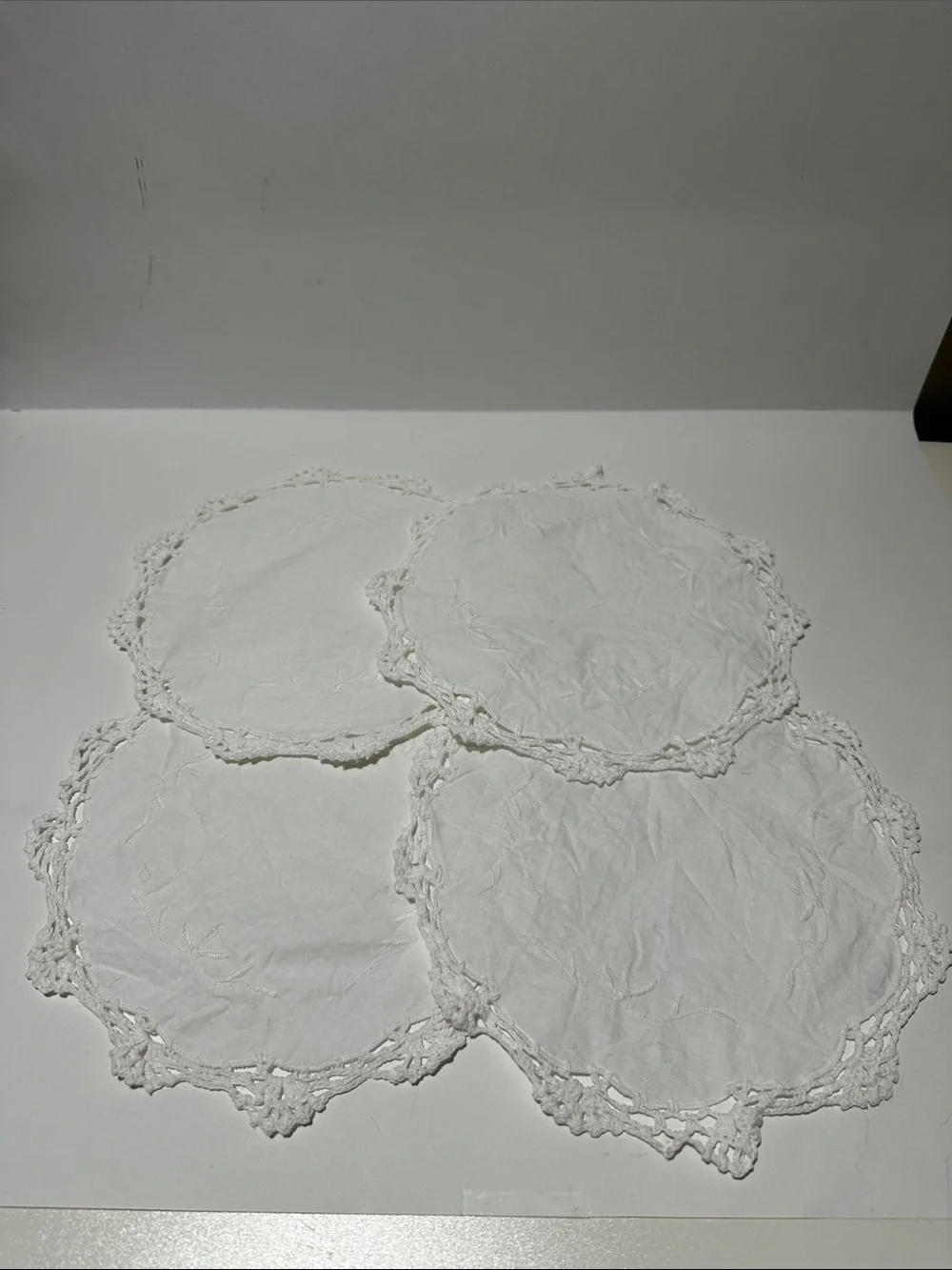 Vintage Cottagecore Lace & Crochet Doily Bundle Eyelet Ruffle Bolster Pillow Set
